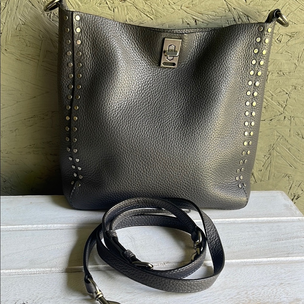 Rebecca Minkoff Black Leather Shoulder Bag with Stud Detailing